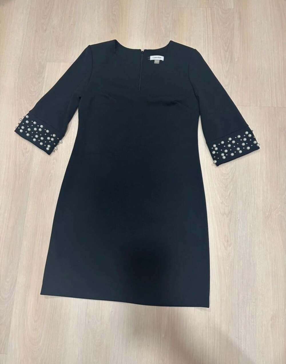 Calvin Klein Pearl Embellished Sleeve Dress Size 6 Black
